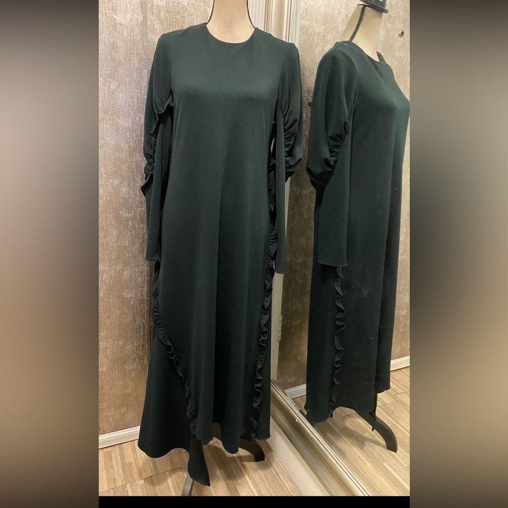 Tibi dark green/ black ruffle maxi dress, S